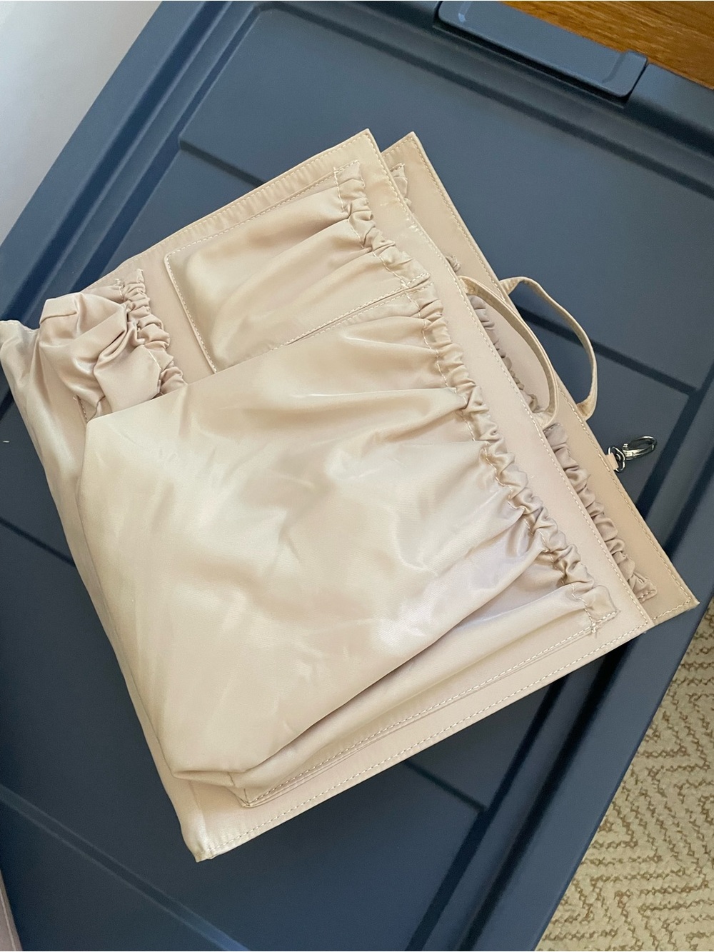 Neutral Beige Ruched Tote Bag